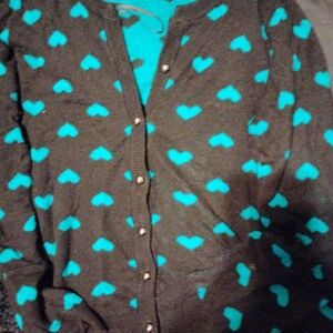 Forever 21 Brown and Teal Heart Cardigan